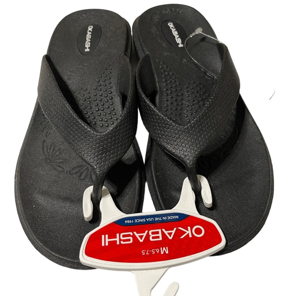 OKABASHI Womens Flip Flop Sandals Size M 6.5 - 7.5 Black Made in USA